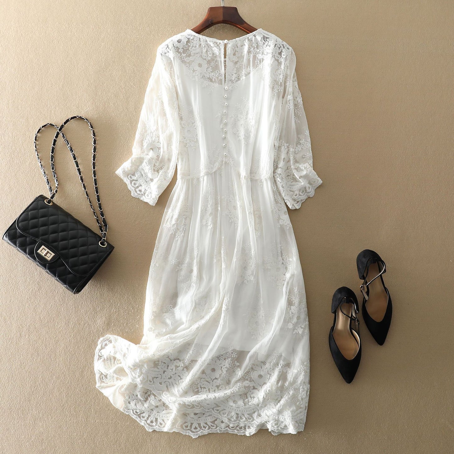 Bohemian Lace Embroidered Silk Dress