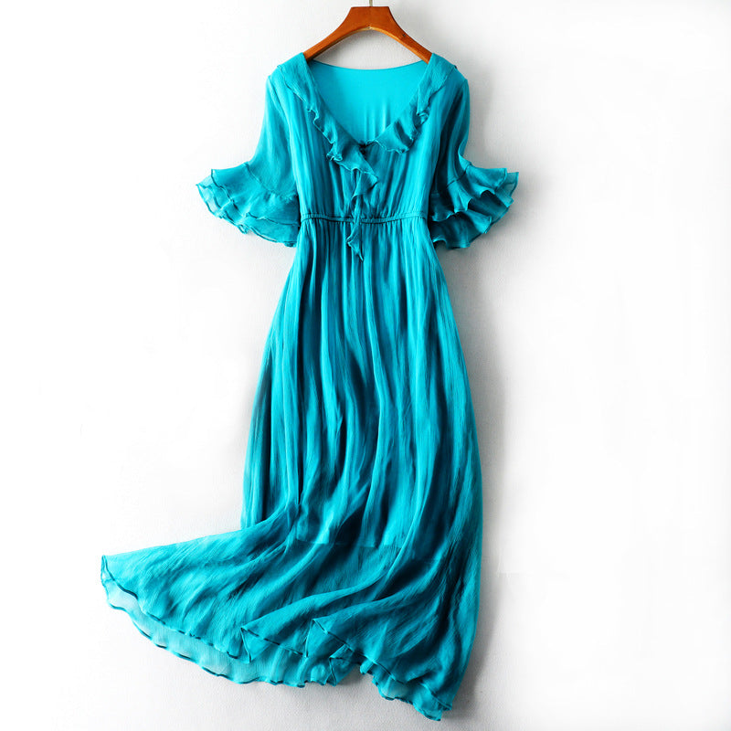 Lotus Sleeve Mulberry Silk Dress
