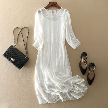 Bohemian Embroidered Silk Dress