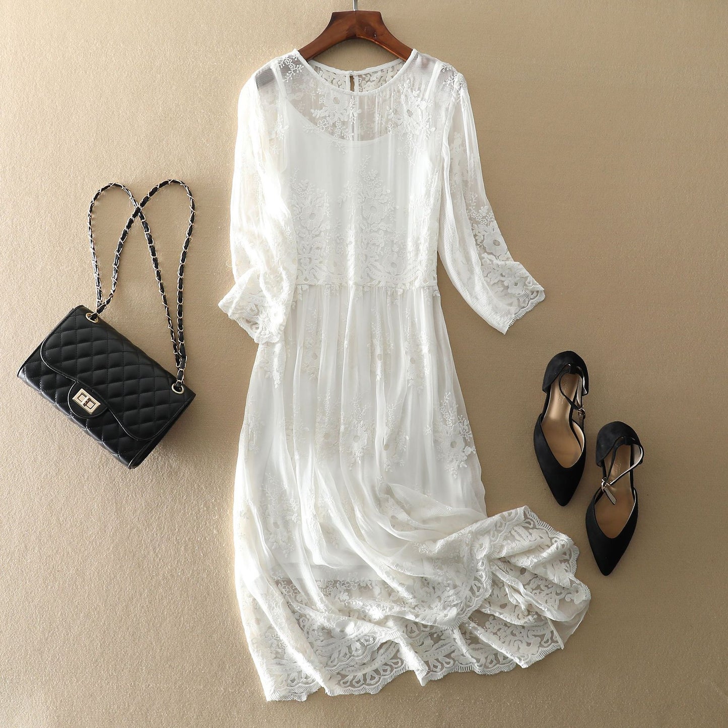 Bohemian Lace Embroidered Silk Dress