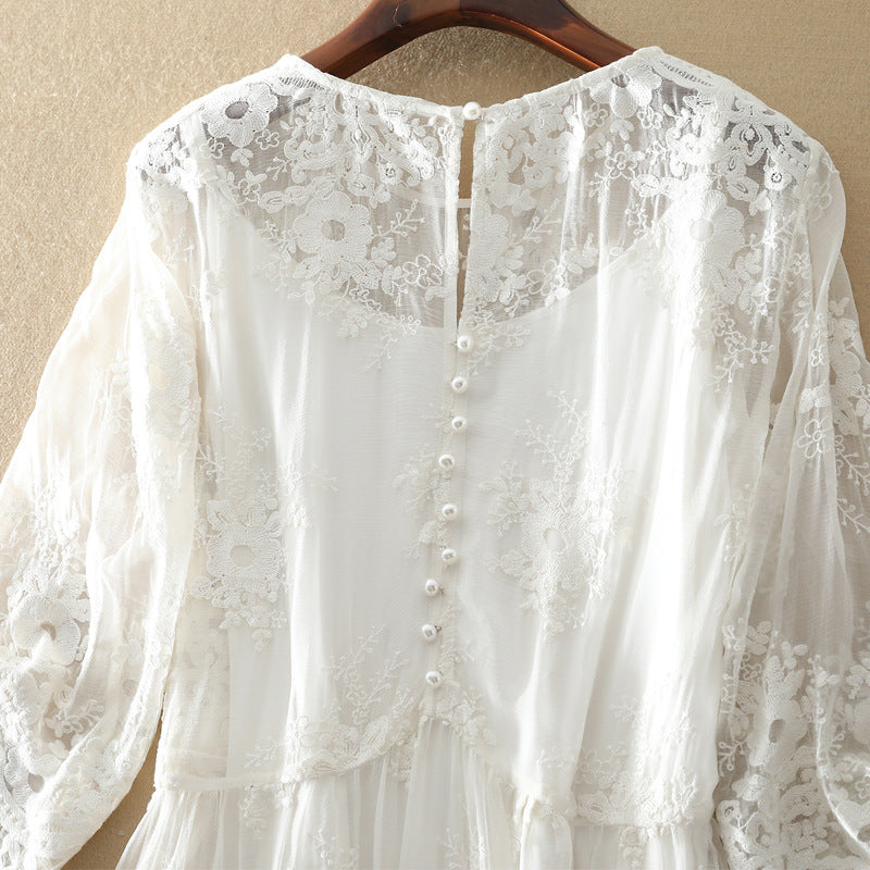 Bohemian Lace Embroidered Silk Dress