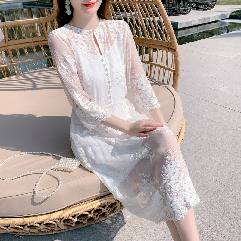Lace Embroidery Silk Dress