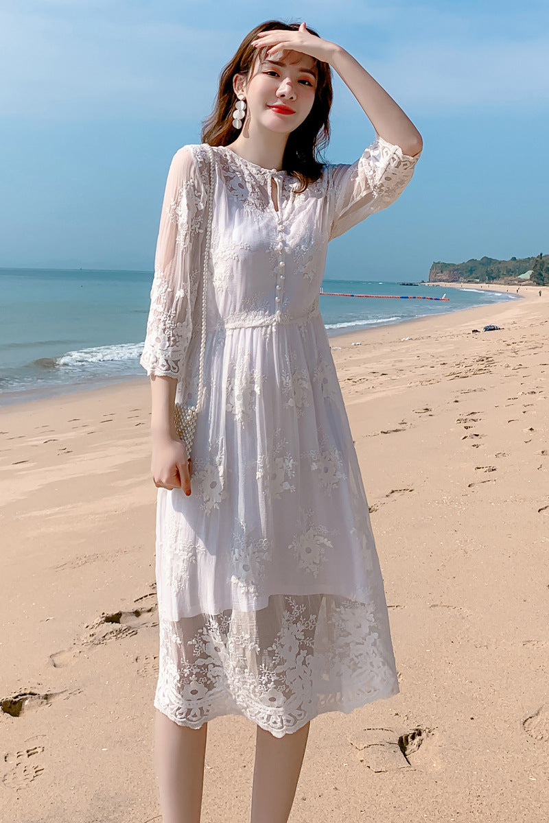 Lace Embroidery Silk Dress