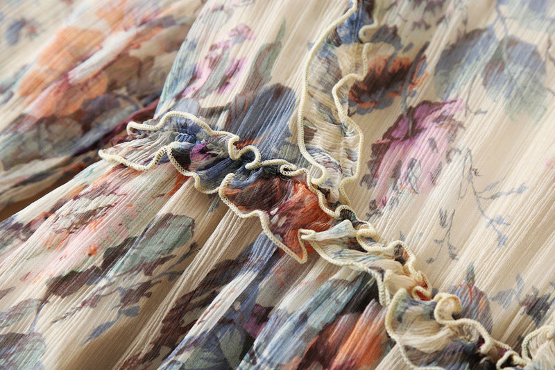 Floral Long Sleeve Silk Dress